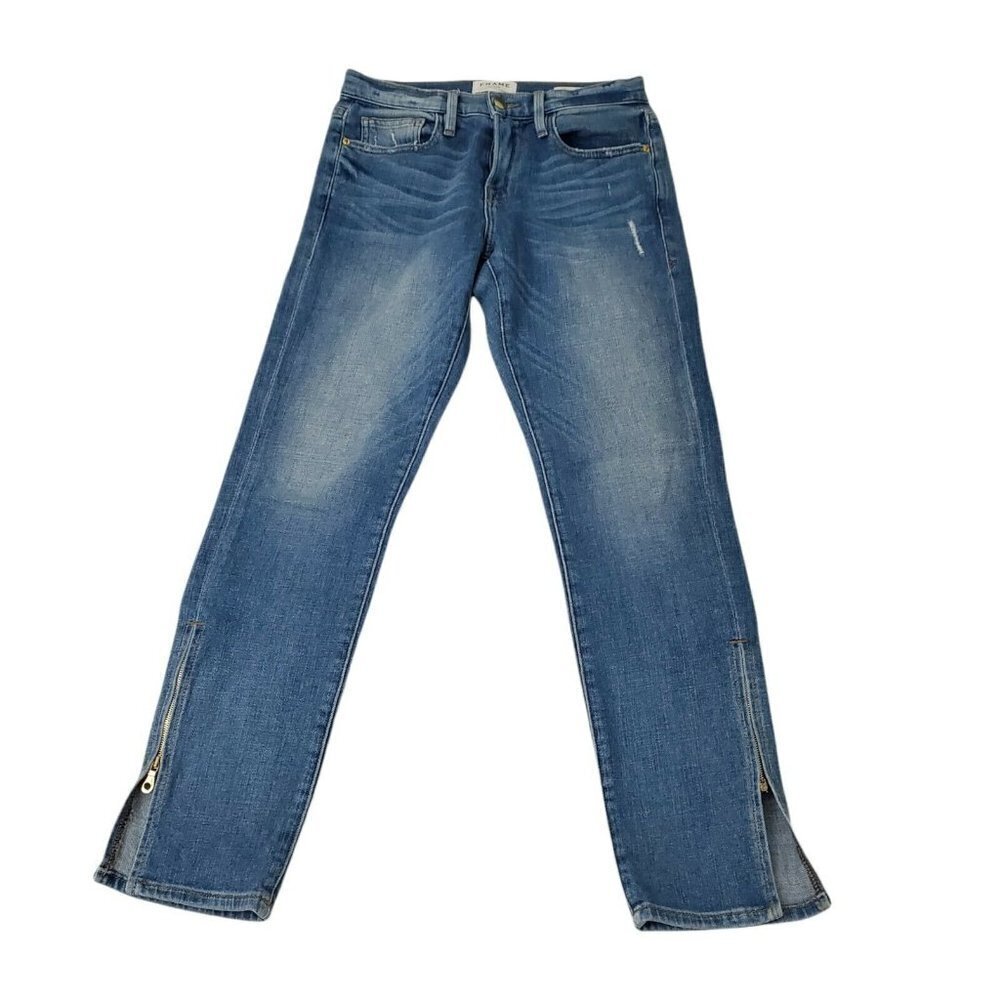 Frame Jeans Womens Le Boy 25 Medium Wash Denim Zip Hem Crop Boyfriend Mid Rise